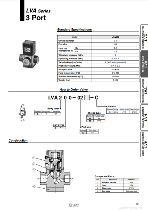 [SMC Pneumatics]High Purity Chemical Liquid Valve LVA200-02-C