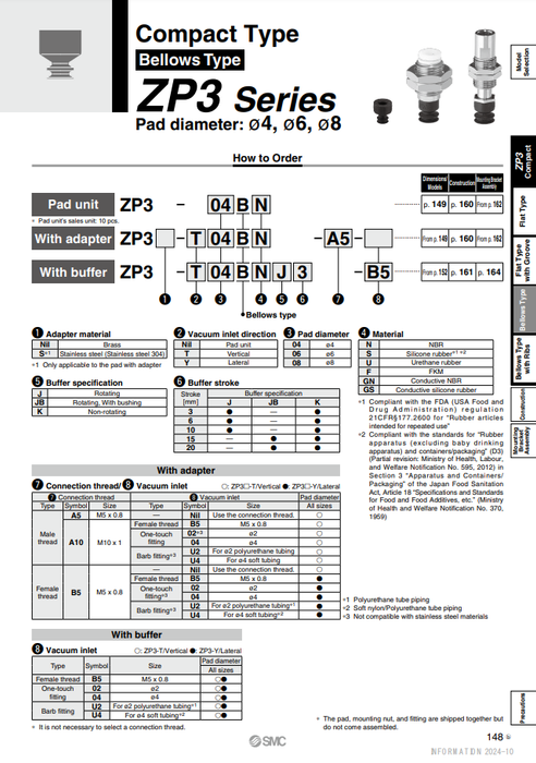 [SMC Pneumatics]Vacuum Pad ZP3-T06BGNK10-B5