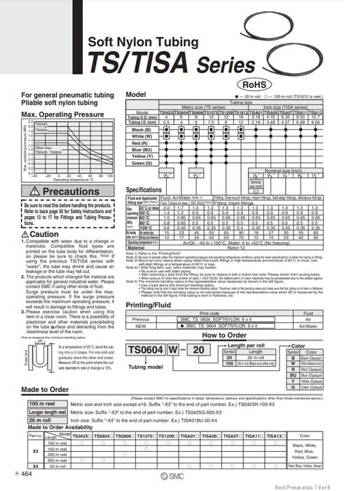[SMC Pneumatics]Soft Nylon Tubing TS1075R-20