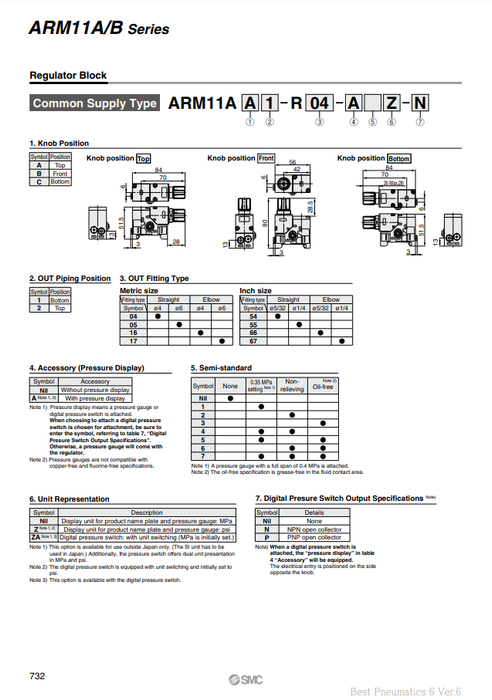 [SMC Pneumatics]Compact Manifold Regulator ARM11AB1-R05-A