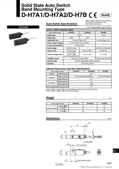 [SMC Pneumatics]Auto Switch D-H7BL