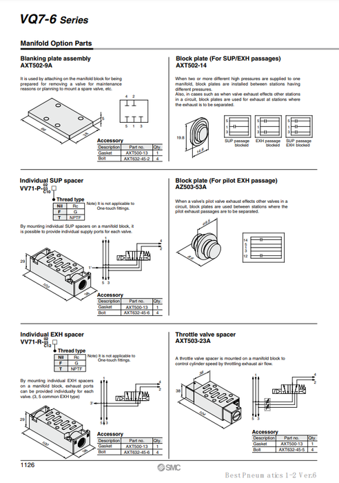 [SMC Pneumatics]Individual SUP Spacer VV71-P-02