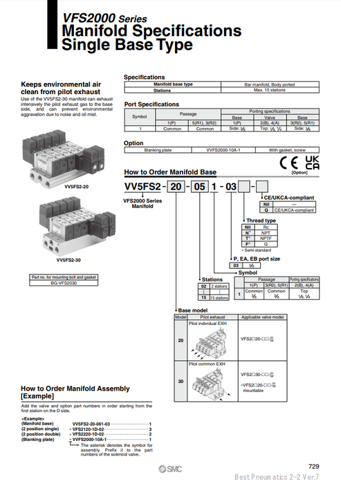 [SMC Pneumatics]Manifold VV5FS2-30-051-03