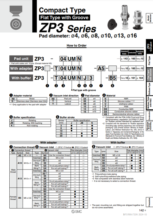 [SMC Pneumatics]Vacuum Pad ZP3-T16UMNK10-U4