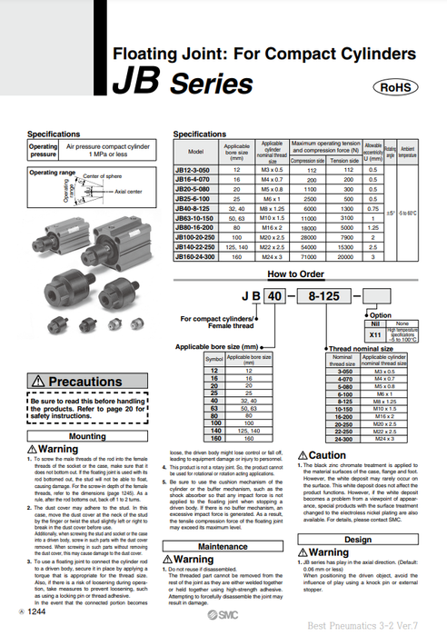 [SMC Pneumatics]Floating Joint JB40-8-125