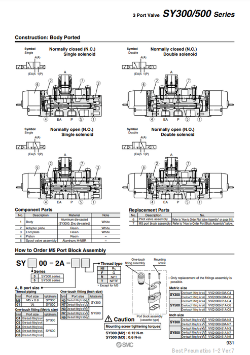 [SMC Pneumatics]Port Block Assembly SY500-2A-C6