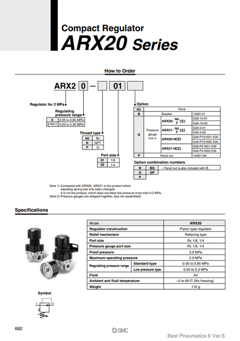 [SMC Pneumatics]Regulator ARX20-F02BG