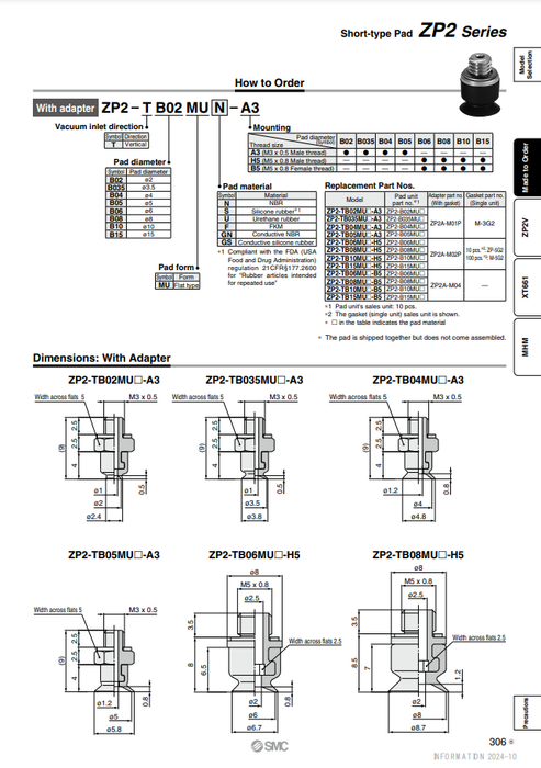 [SMC Pneumatics]Vacuum Pad ZP2-TB06MUS-B5