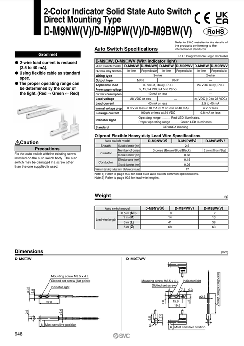 [SMC Pneumatics]Auto Switch D-M9BW