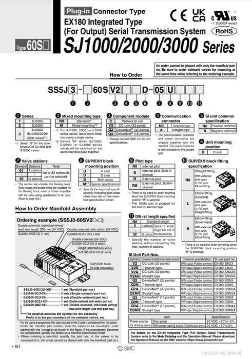 [SMC Pneumatics]Manifold SS5J3-60SQ3AD-13BS15