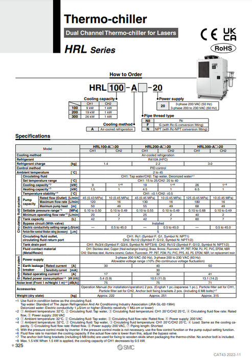[SMC Pneumatics]Thermo-chiller HRL300-A-20