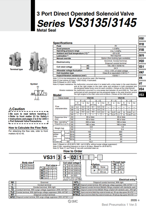 [SMC Pneumatics]Solenoid Valve VS3135-044