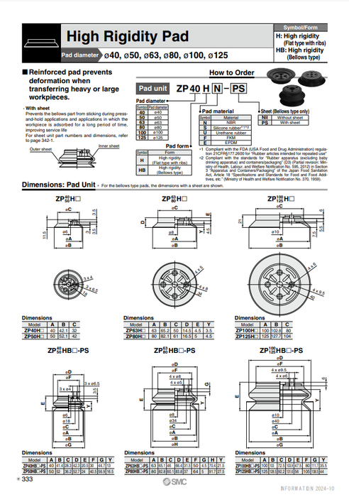 [SMC Pneumatics]Vacuum Pad ZPX63HBSJ50-B01-A18