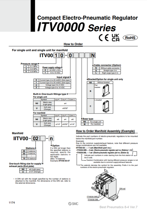 [SMC Pneumatics]Compact Regulator Manifold IITV00-07U-09