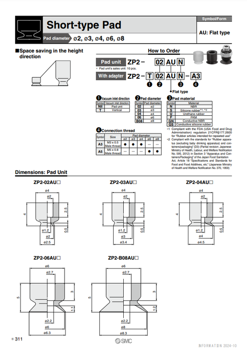 [SMC Pneumatics]Vacuum Pad ZP2-03AUN