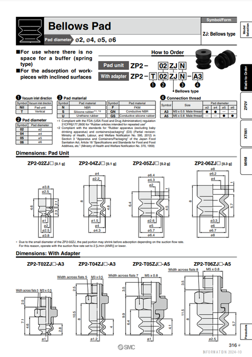 [SMC Pneumatics]Vacuum Pad ZP2-02ZJGS