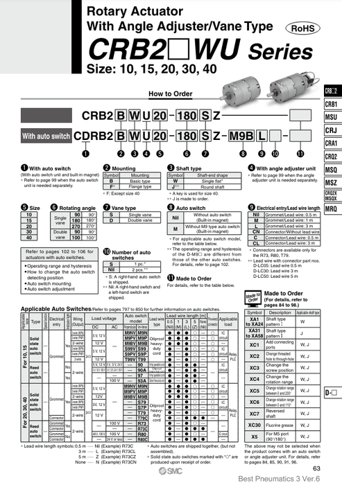 [SMC Pneumatics]Rotary Actuator CRB2BWU20-270SZ