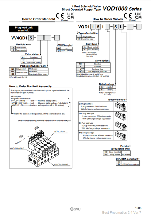 [SMC Pneumatics]Manifold VV4QD12-06