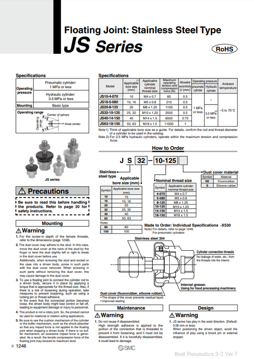 [SMC Pneumatics]Floating Joint JS20-8-125