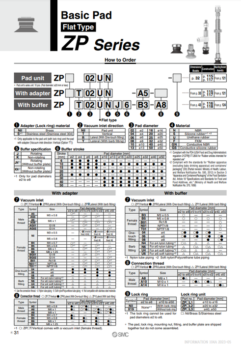 [SMC Pneumatics]Vacuum Pad ZP04UN