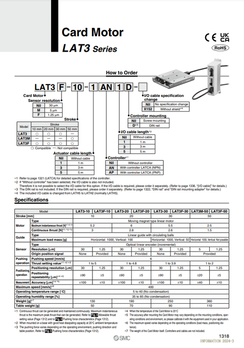 [SMC Pneumatics]Card Motor LAT3-30-3N3