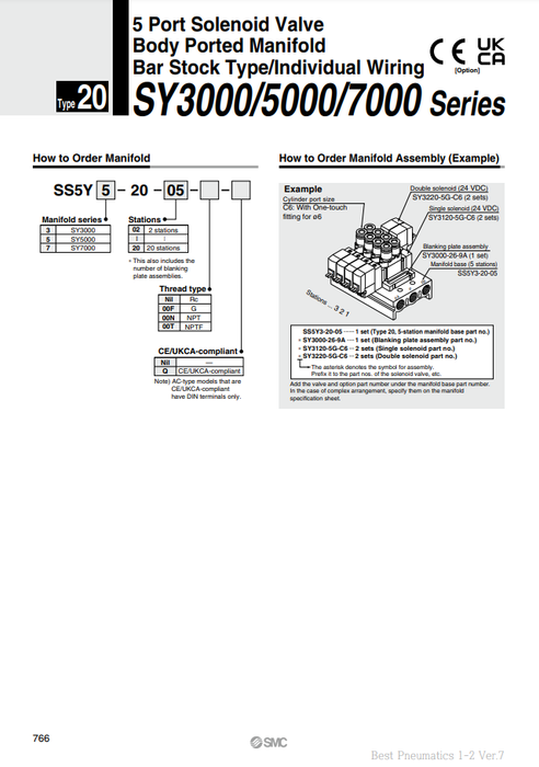 [SMC Pneumatics]Manifold SS5Y7-20-15