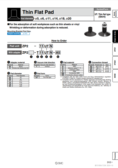 [SMC Pneumatics]Vacuum Pad ZP2-20UTS