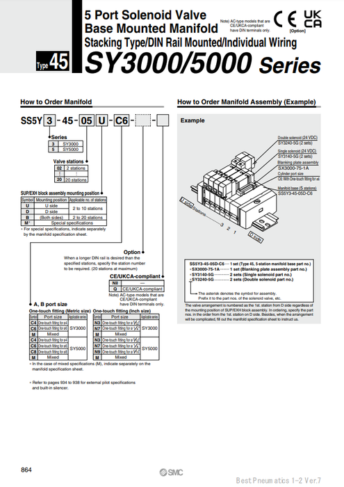 [SMC Pneumatics]Manifold SS5Y5-45-10D-C6