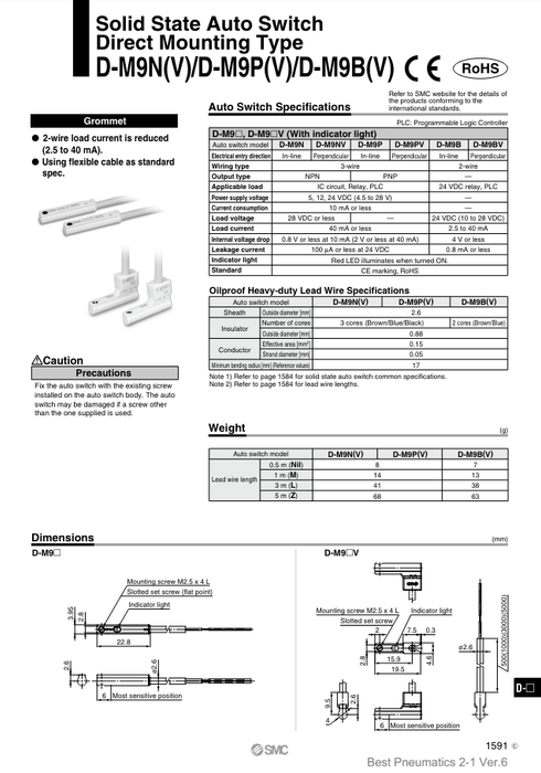 [SMC Pneumatics]Auto Switch D-M9BL-900