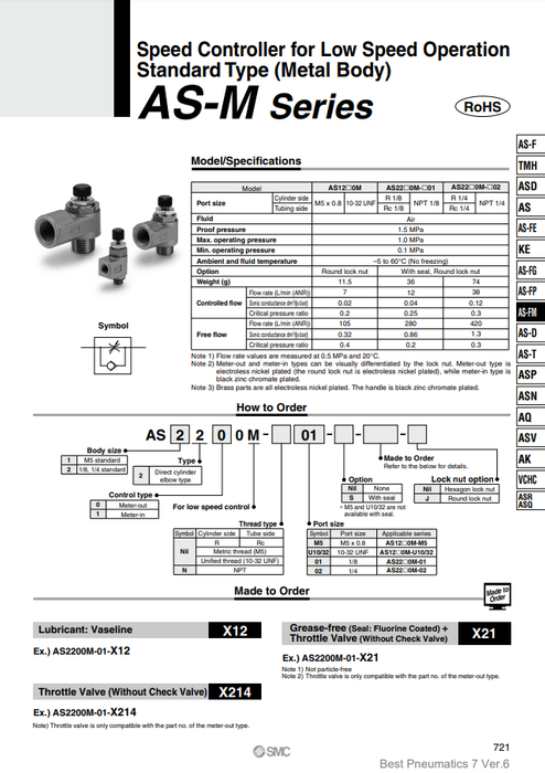 [SMC Pneumatics]Speed Controller AS2200M-01