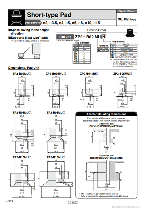 [SMC Pneumatics]Vacuum Pad ZP2-B05MUU