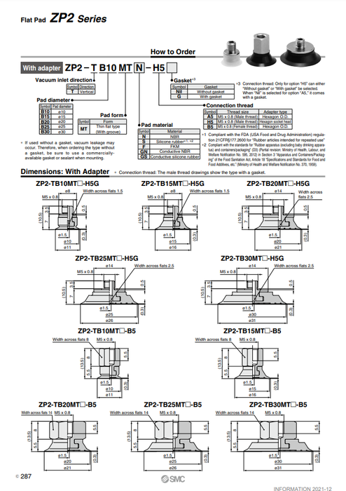 [SMC Pneumatics]Vacuum Pad ZP2-TB10MTN-H5