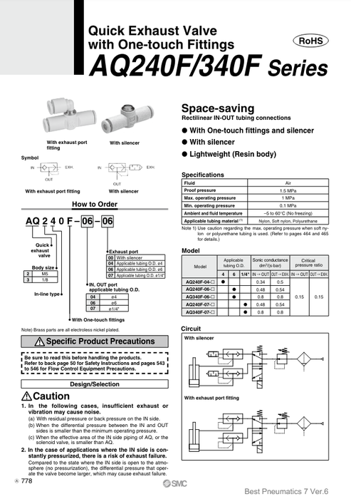 [SMC Pneumatics]Quick Exhaust Valve AQ340F-06-06