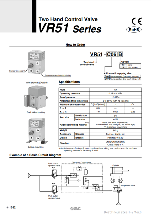 [SMC Pneumatics]Two Hand Control Valve VR51-C07