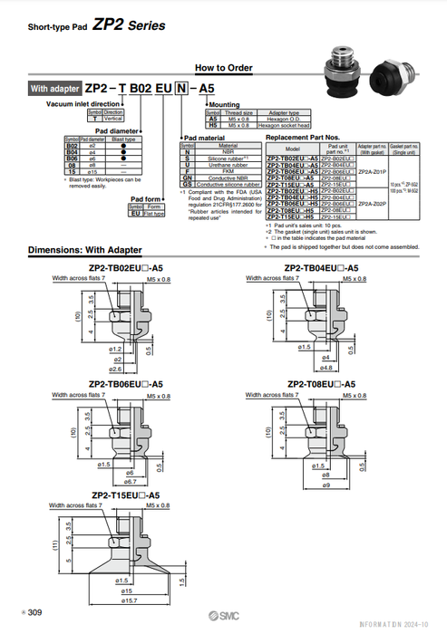 [SMC Pneumatics]Vacuum Pad ZP2-TB02EUS-A5
