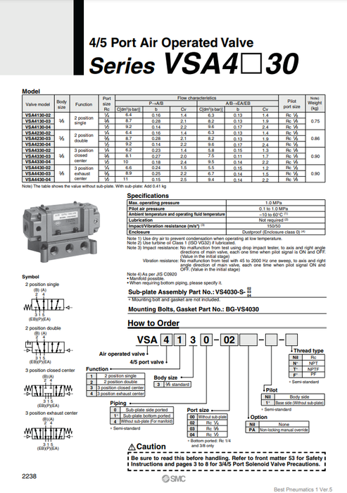 [SMC Pneumatics]Air Operated Valve VSA4330-03-N