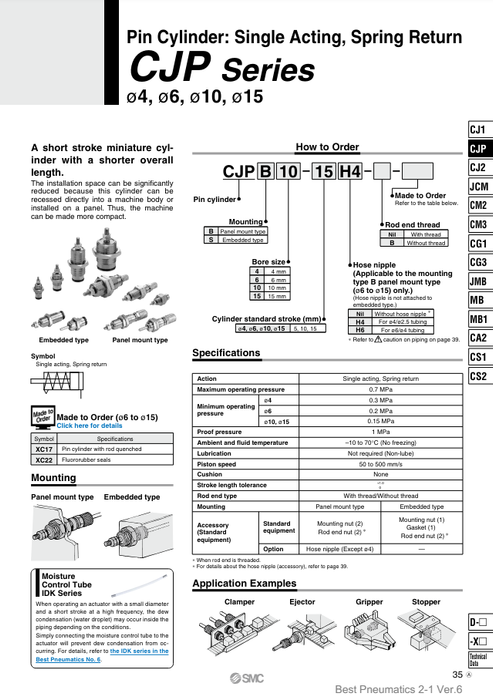 [SMC Pneumatics]Pin Cylinder CJPB4-10