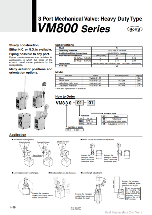 [SMC Pneumatics]Mechanical Valve VM830-01-00
