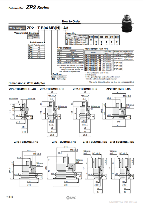 [SMC Pneumatics]Vacuum Pad ZP2-TB06MBS-B5