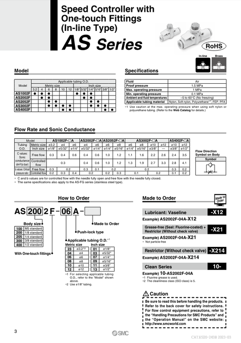 [SMC Pneumatics]Speed Controller AS2002F-06A