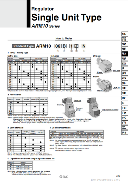 [SMC Pneumatics]Compact Manifold Regulator ARM10-06G