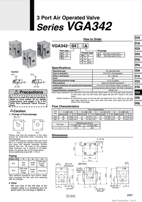 [SMC Pneumatics]Air Operated Valve VGA342-10NA