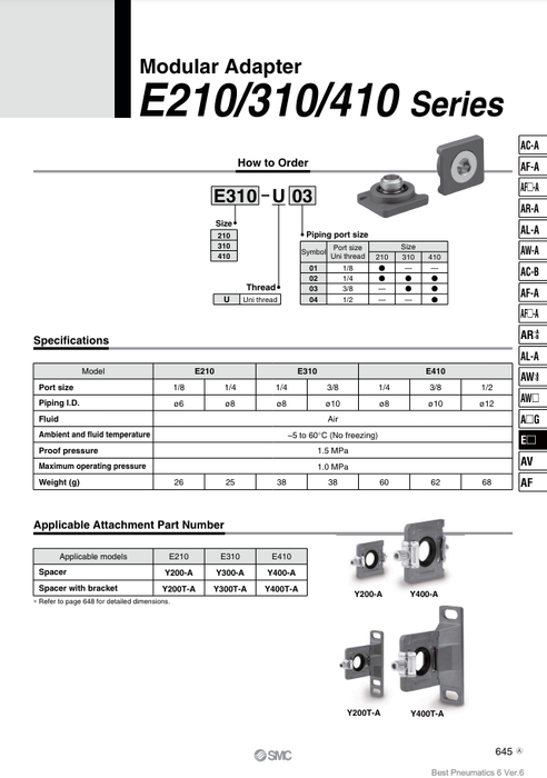 [SMC Pneumatics]Modular Adapter E210-U01