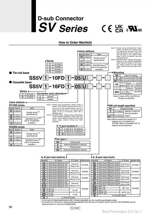 [SMC Pneumatics]Manifold SS5V3-10FD1-03B-M