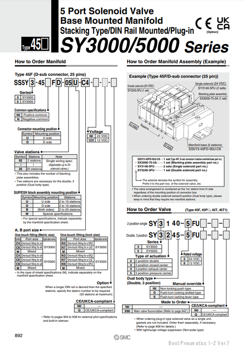 [SMC Pneumatics]Manifold SS5Y5-45FD-05U-C8