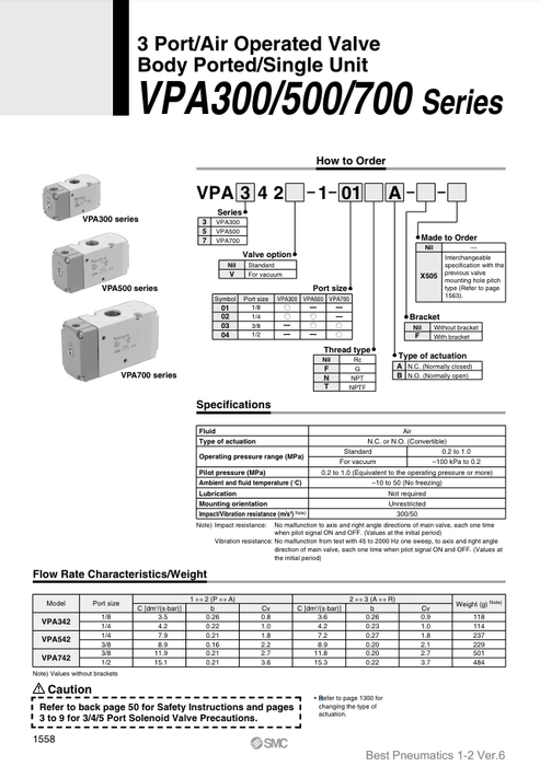 [SMC Pneumatics]Air Operated Valve VPA542-1-03B-F