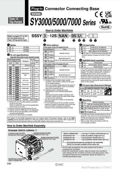 [SMC Pneumatics]Manifold SS5Y5-12SVBN-02D