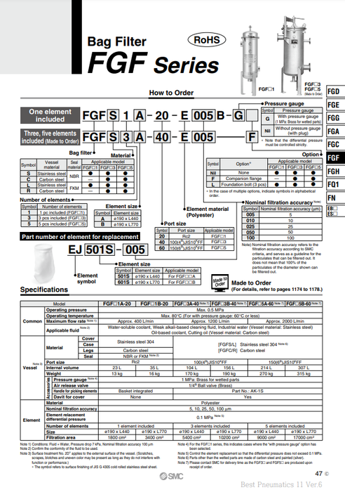 [SMC Pneumatics]Replacement Element  EJ601S-010
