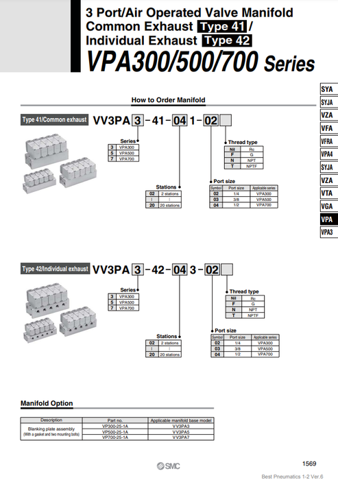 [SMC Pneumatics]Manifold VV3PA5-41-021-03