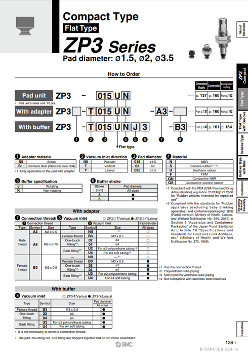 [SMC Pneumatics]Vacuum Pad ZP3-T015UGN-A3